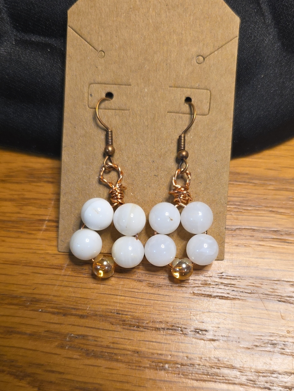 White Stone Dangle Earrings with Copper Wire